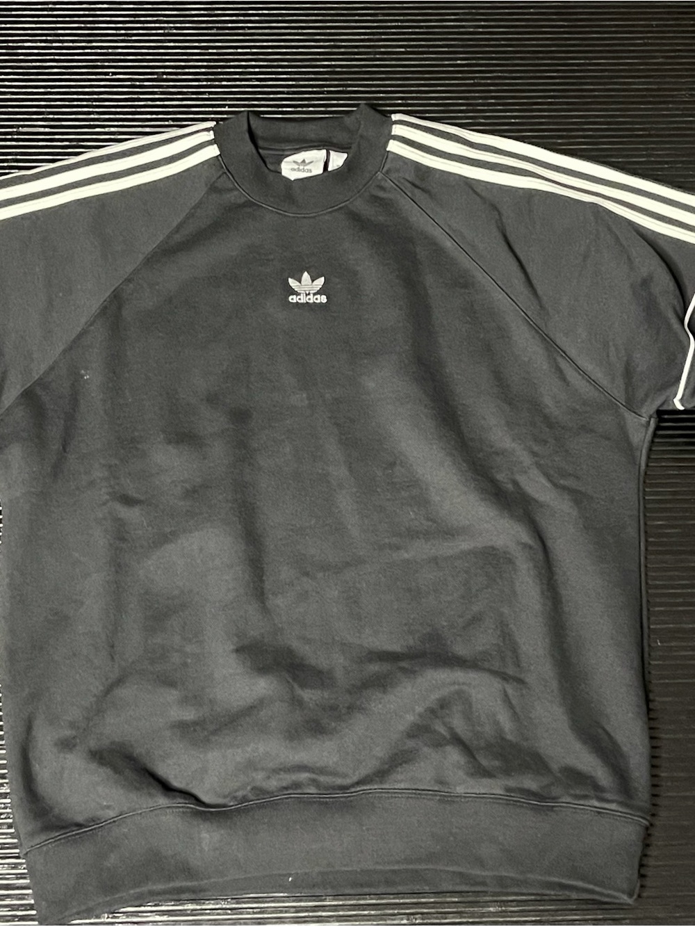 adidas Black Crewneck Sweatshirt with White Shoulder Stripes